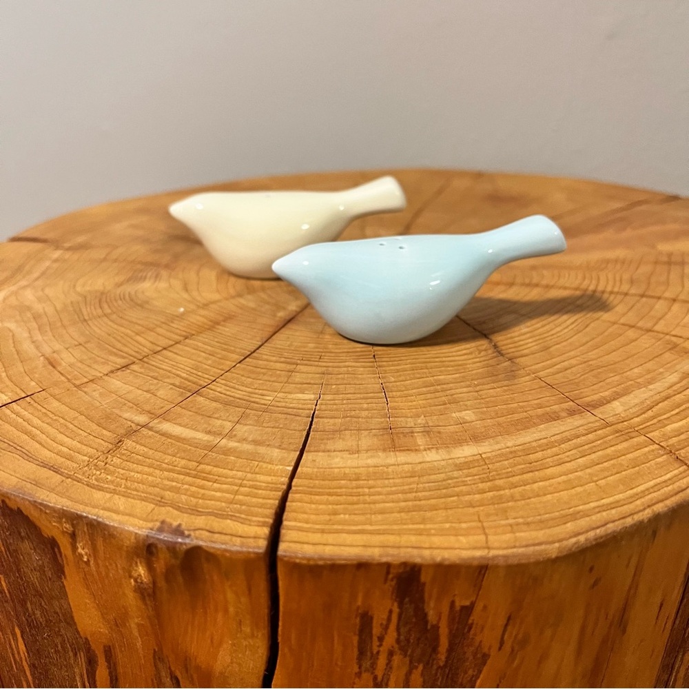 Ceramic Bird Salt and Pepper Shakers - Cream and Blue EUC